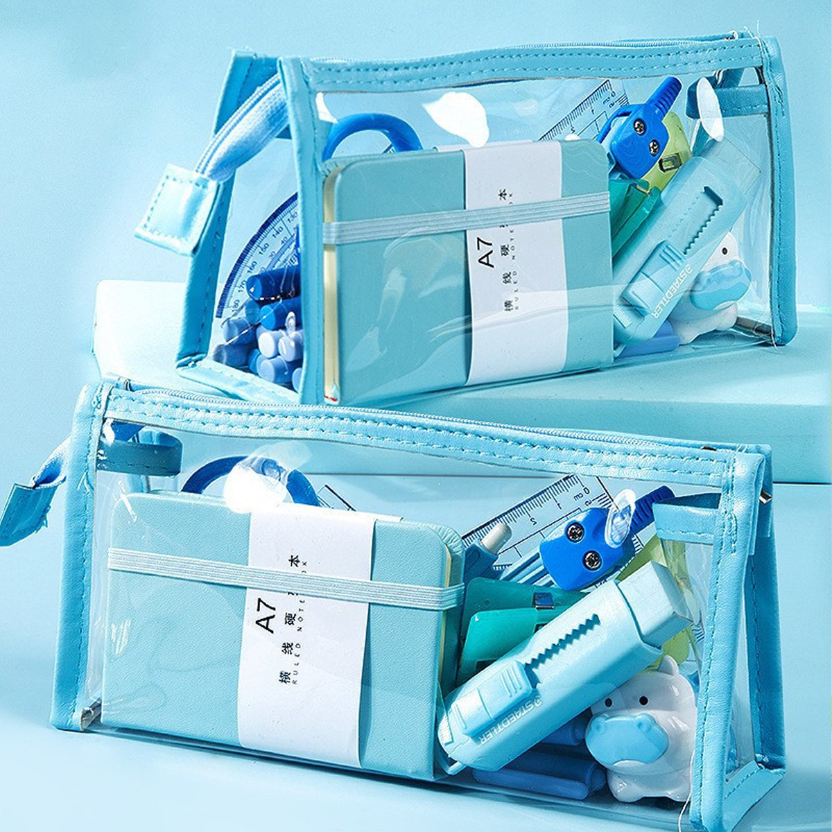 Big Capacity Clear Pencil Pouch Pen Bag with Zipper Closure, Cute Stationery Organizer Transparent Makeup Bag for Adult Girls Boys Office School Supplies