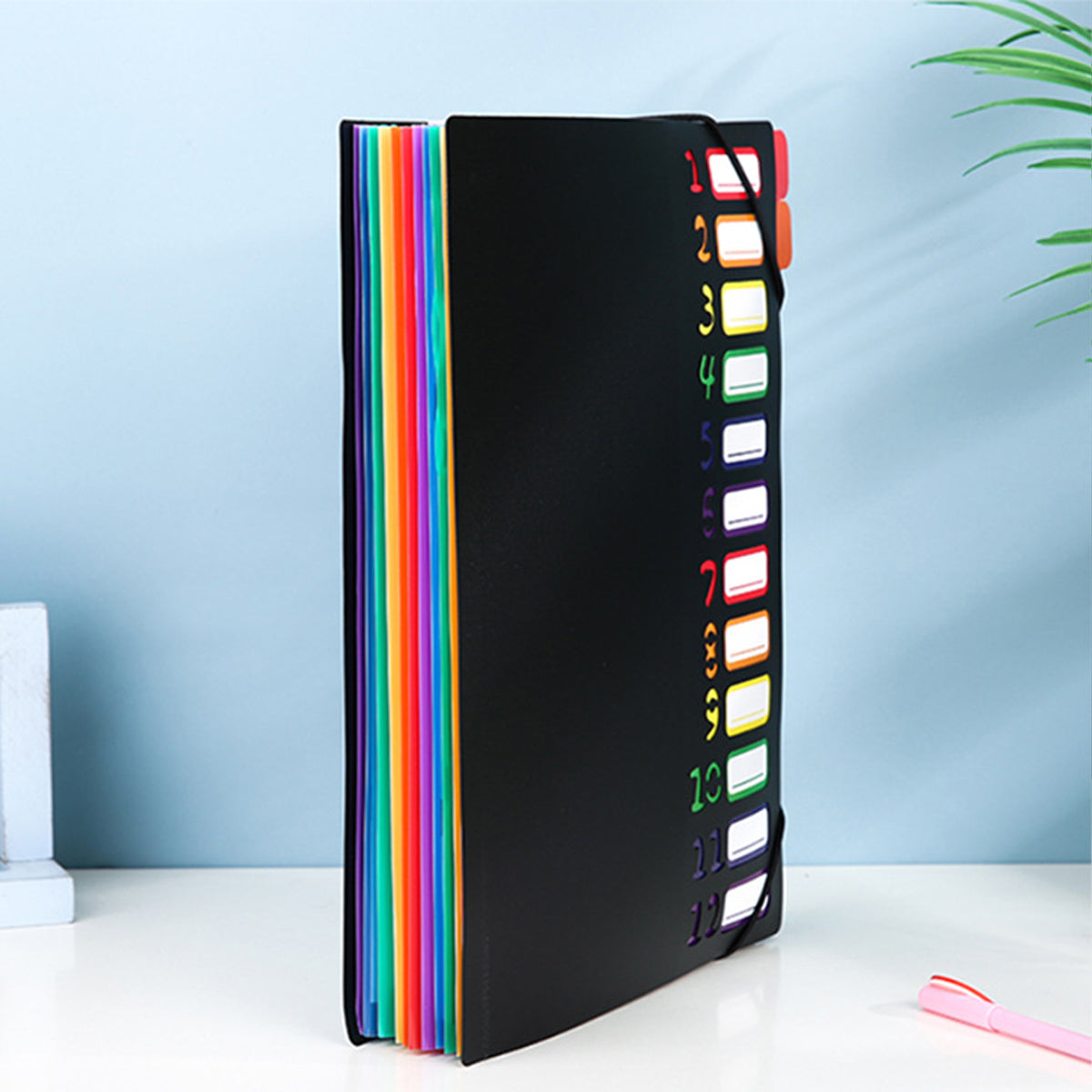 12 Pocket Expanding File Folder, File Organizer, Letter Size Hold 240 Sheets, Plastic Rainbow Lining, Colored Filing Folder Designed for Home, Office, School