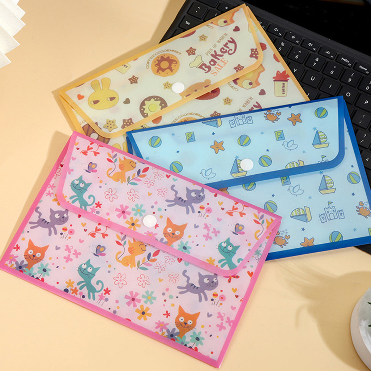 2Pcs PP Document Folders Filing Envelopes Plastic Envelopes File Holder Filing Document Poly Envelope with Snap Button Closure for A5 Letter Paper Size