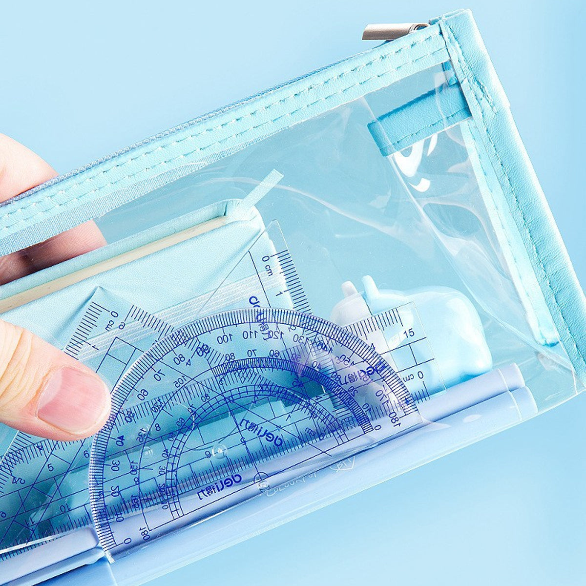 Big Capacity Clear Pencil Pouch Pen Bag with Zipper Closure, Cute Stationery Organizer Transparent Makeup Bag for Adult Girls Boys Office School Supplies