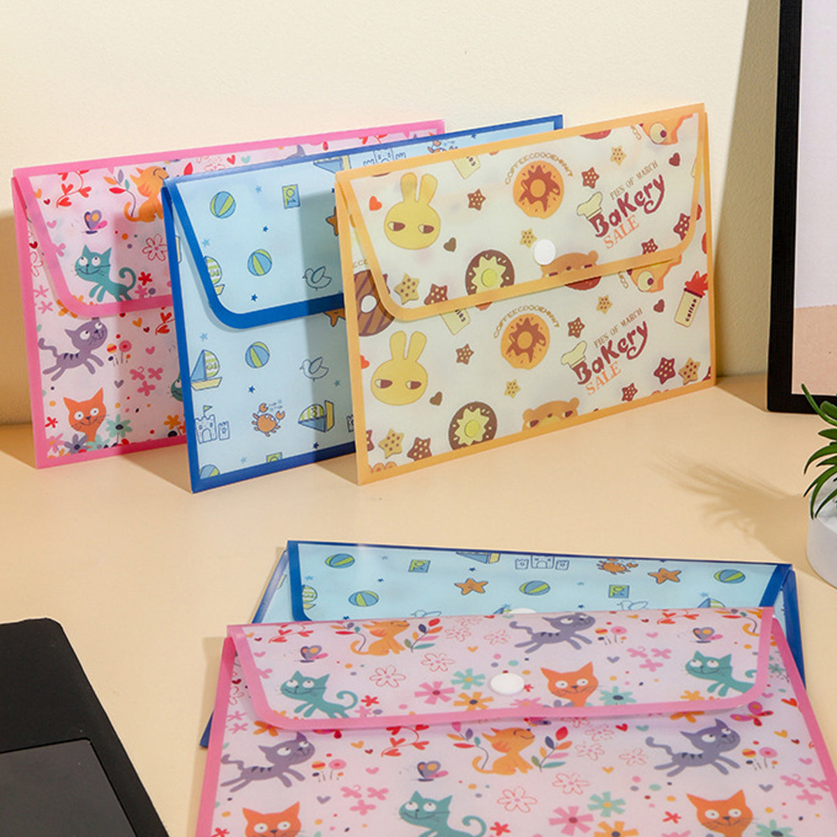 2Pcs PP Document Folders Filing Envelopes Plastic Envelopes File Holder Filing Document Poly Envelope with Snap Button Closure for A5 Letter Paper Size