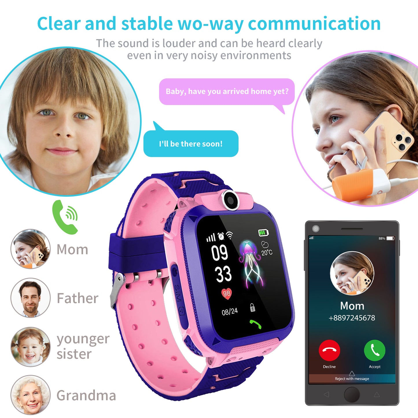 Smartwatch With GPS Tracker Texting And Calling,Smart Watch For Kids,With Two-Way Call SOS Anti-Lost Games Camera, Child Cellphone Watch School Class Gifts,4-12 Years Girls Boys Gifts