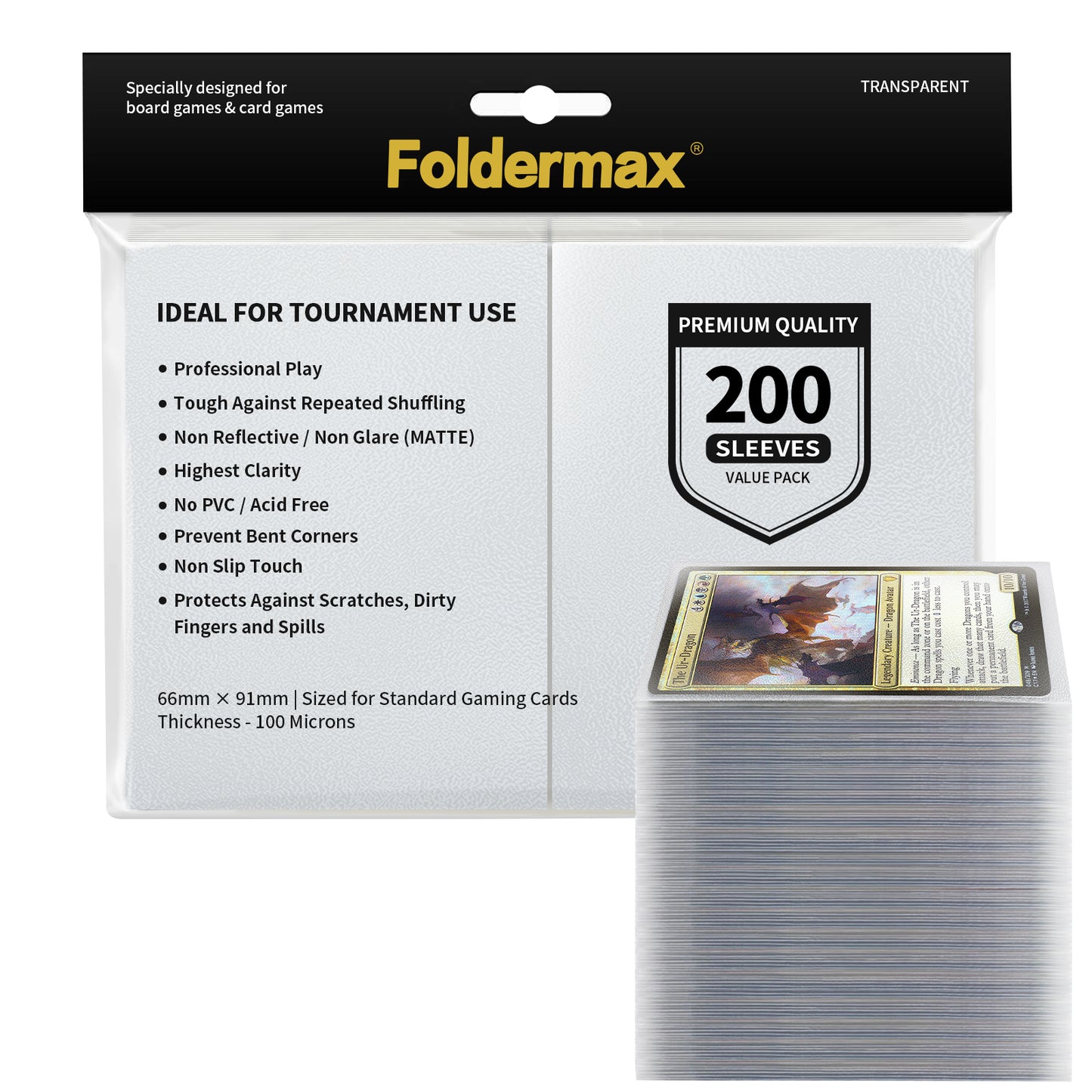 Foldermax 200 Sleeves/Clear Standard Size Board Game Trading Card Sleeves Deck Protector for MTG Baseball, Dropmix