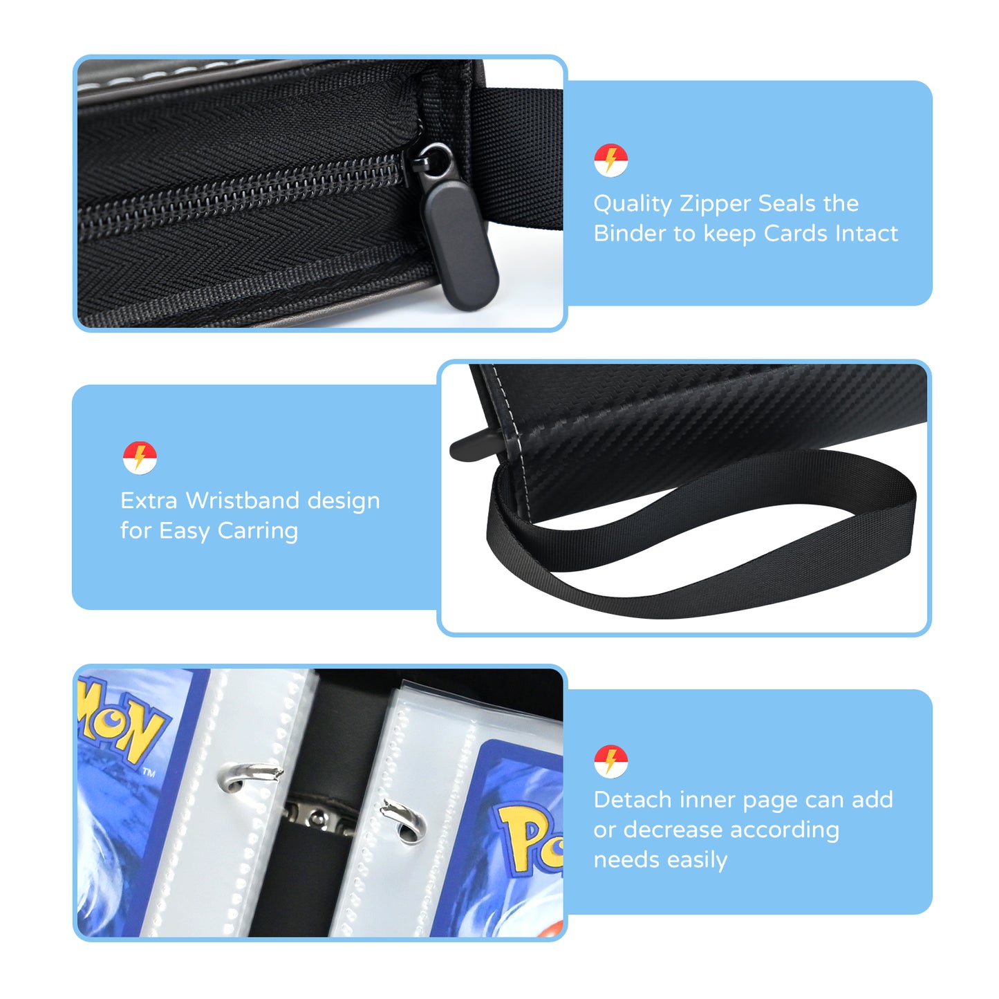 Card Binder 4-Pocket, 400 Pockets Card Holder with 50 Sleeves black