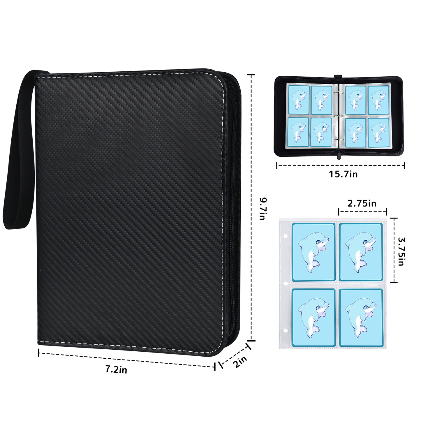 Card Binder 4-Pocket, 400 Pockets Card Holder with 50 Sleeves black