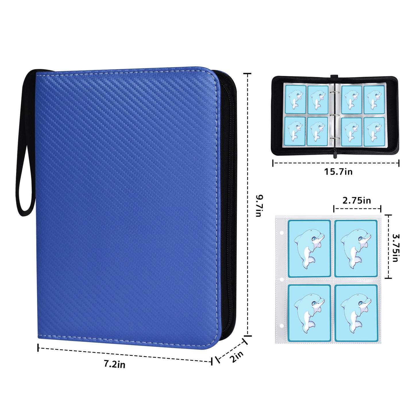 Card Binder 4-Pocket, 400 Pockets Card Holder with 50 Sleeves blue