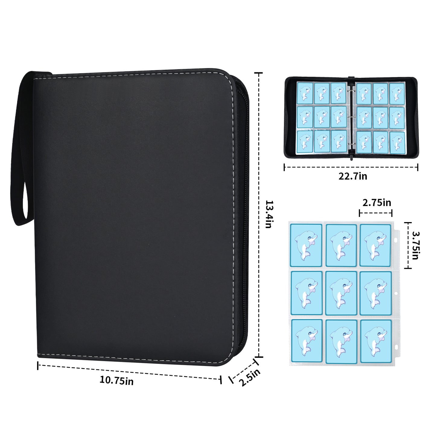 9-Pocket Binder for Pokemon Cards with Sleeves, Card Holder Binder for Pokémon Trading Cards, Holds Up to 900 Standard Size Cards, 50 Pcs Pages Card Album with Zipper Carrying Case