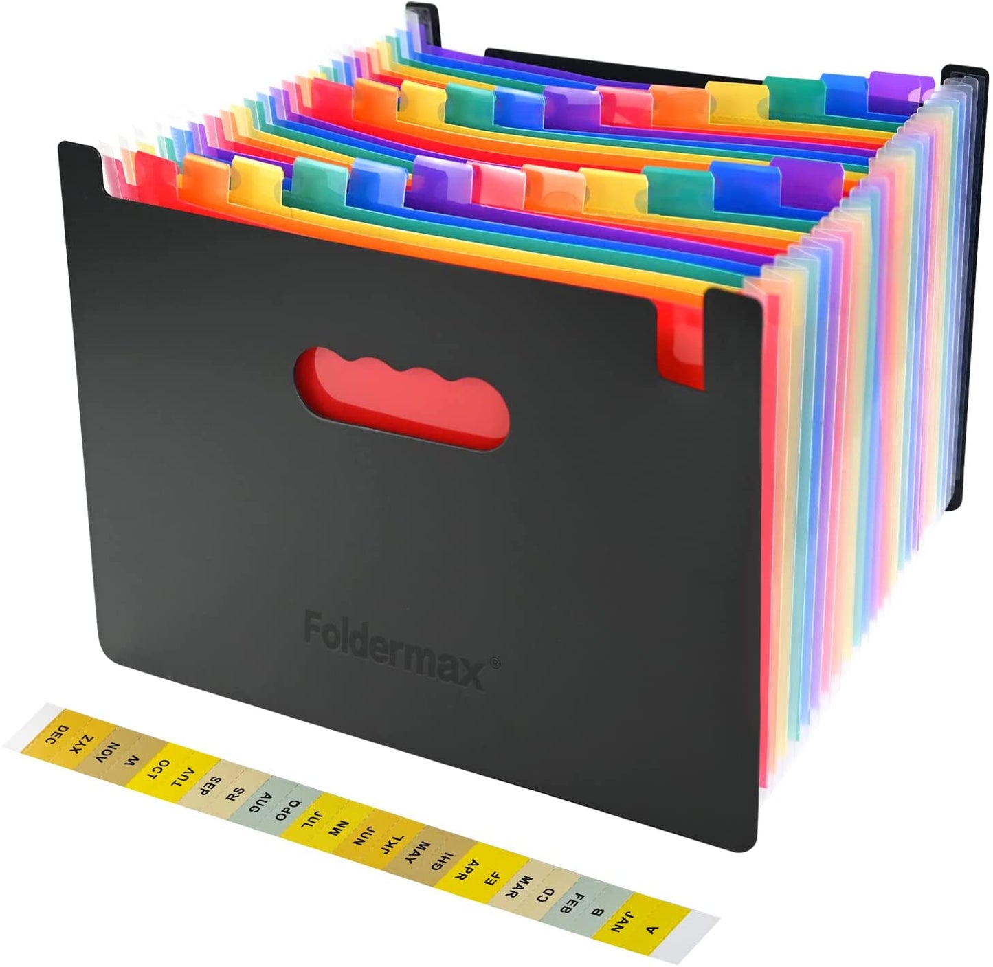 Foldermax 24 Pockets Expanding File Folder,Accordian File Organizer with Expandable Cover,Portable A4 Letter Size File Organizer,Desktop Accordion Folders,High Capacity Plastic Filing Folder Organizer