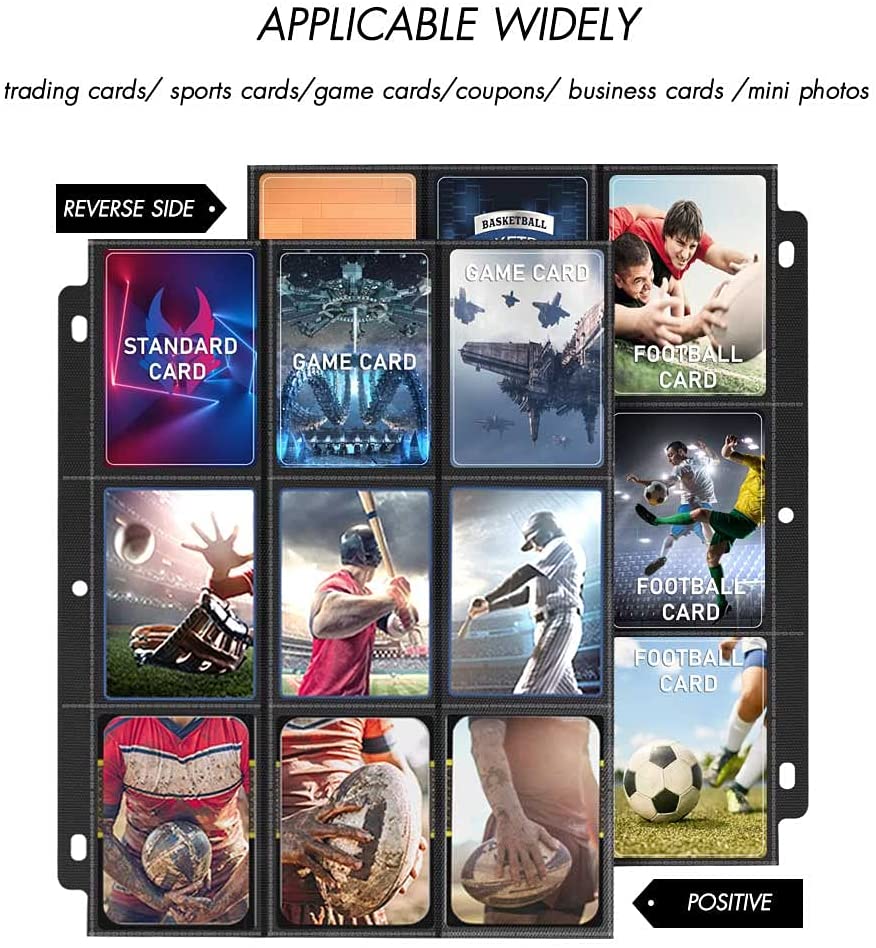 100 Pockets Trading Card Sleeves Binder, Baseball Card Binder Sleeves fit for MTG, Yugioh Cards, Standard Size Sports Card, 3 Ring Binder Card Holder Protector