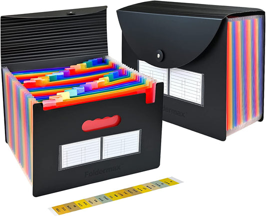 Foldermax 24 Pocket Expanding File Folder Organizer, Accordian File Organizer ,Desktop Accordion Document Organizer,Portable A4 Letter Size File Organizer,Expandable File Folder