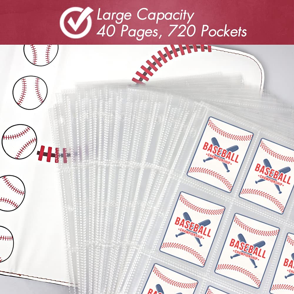 720 Pockets Baseball Card Sleeves Binder for Trading Card, Baseball Card Sleeves Card Holder Album Protectors Set Fit for Football Card, Baseball Card, Sport Card