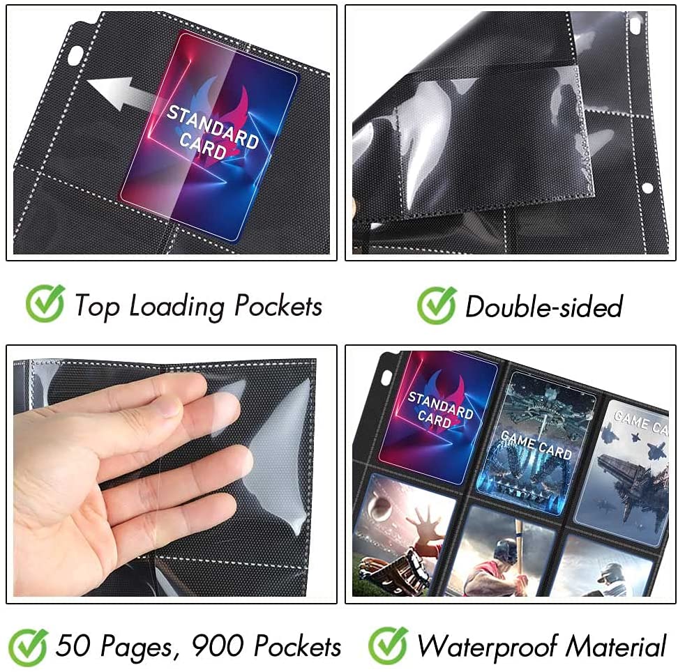 100 Pockets Trading Card Sleeves Binder, Baseball Card Binder Sleeves fit for MTG, Yugioh Cards, Standard Size Sports Card, 3 Ring Binder Card Holder Protector