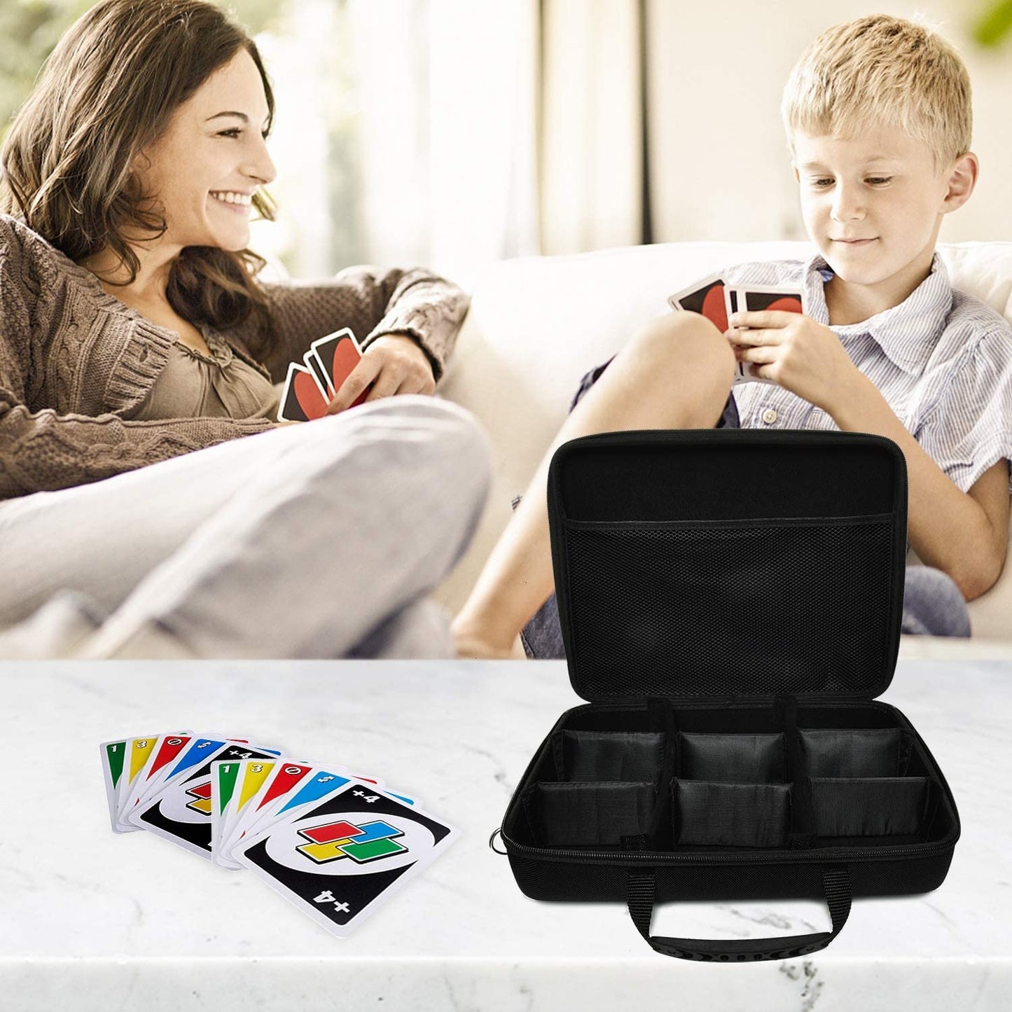 Gonioa Extra Large Hard Game Card Case for 2200-2500 Cards, Playing Card Game Holder & Organizer with Shoulder Strap, Storage Box Case Fits Main Game and All Expansions