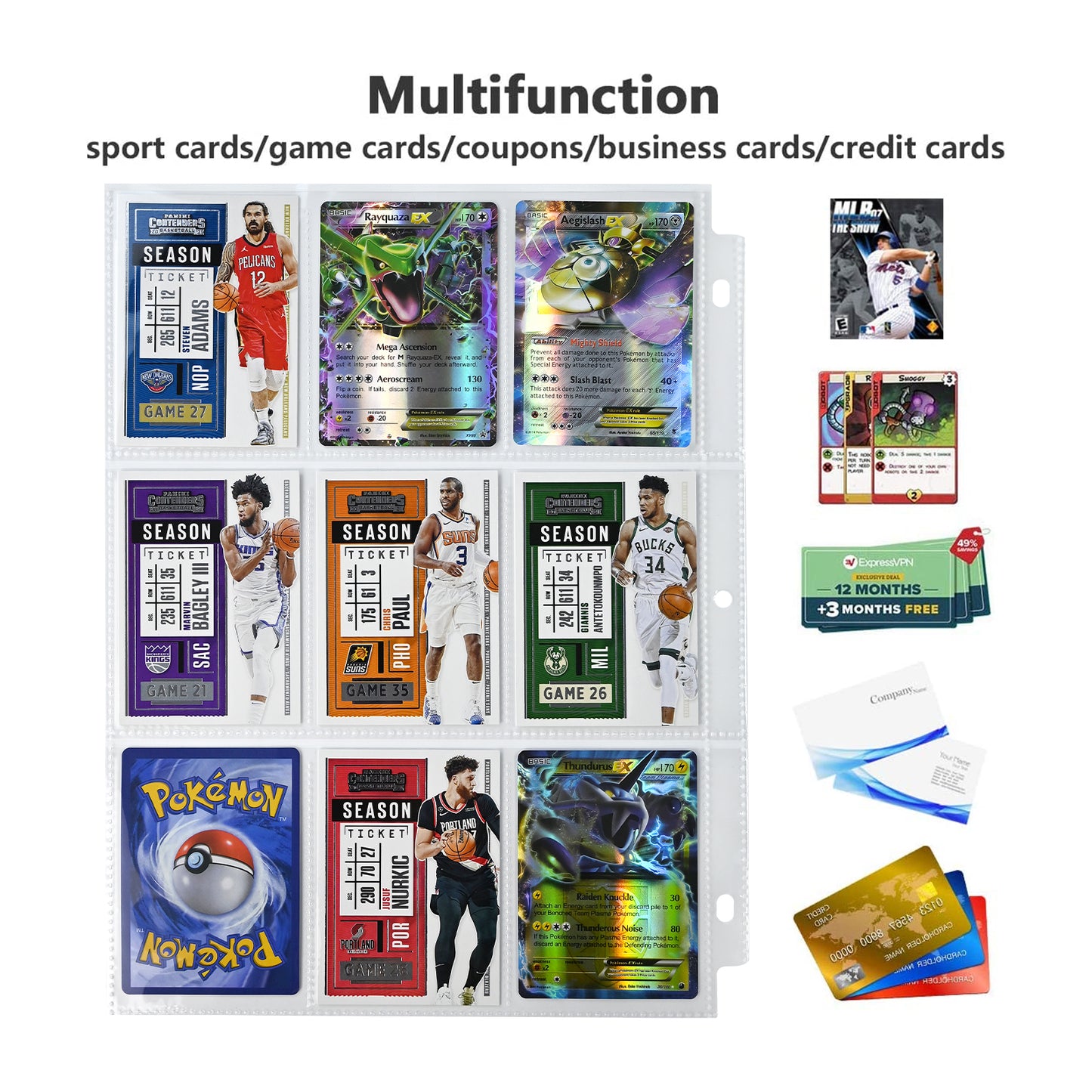 50 Pockets Trading Card Sleeves Binder, Baseball Card Binder Sleeves fit for MTG, Yugioh Cards, Standard Size Sports Card, 3 Ring Binder Card Holder Protector