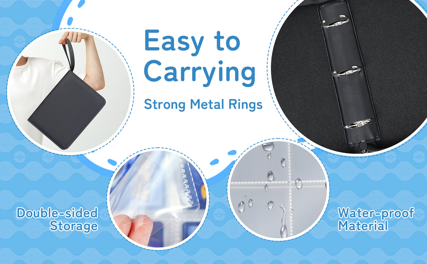 9-Pocket Binder for Pokemon Cards with Sleeves, Card Holder Binder for Pokémon Trading Cards, Holds Up to 900 Standard Size Cards, 50 Pcs Pages Card Album with Zipper Carrying Case