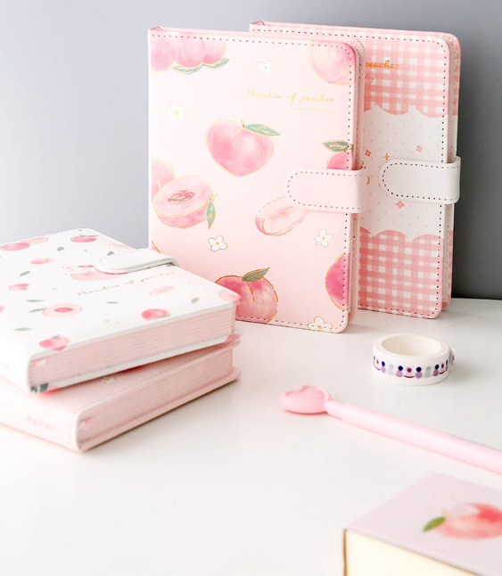 Notebook peach A5 magnetic buckle book small fresh PU leather diary student coloring page girl heart book