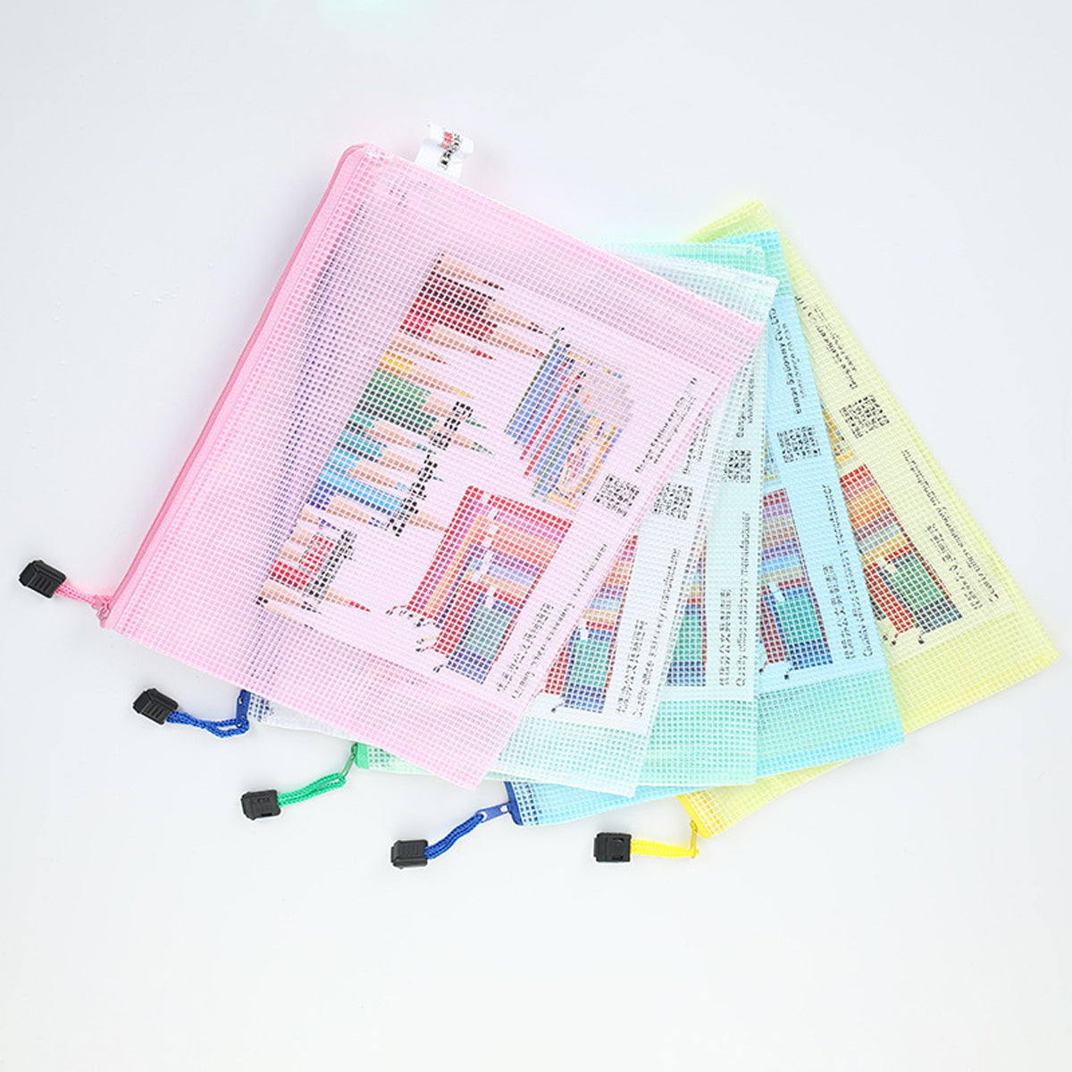 5pcs Mesh Zipper Pouch Bags, Zipper Bags for Organizing, A4 Zipper Bags for Classroom Organization and Storage, Board Game Storage,Puzzle Bags