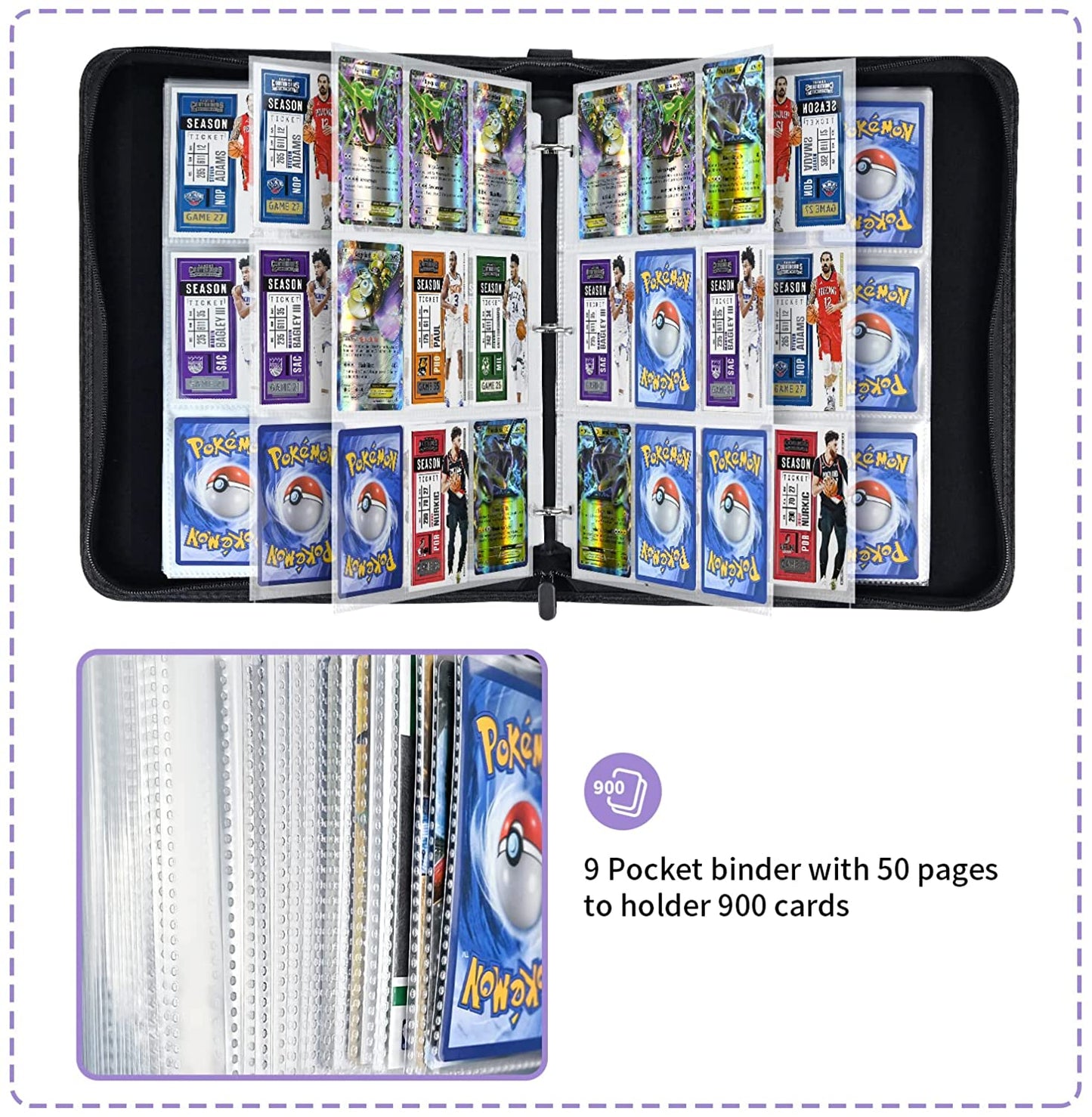 pokemon card binder 900 Foldermax Card Binder for Pokemon Cards Binder 9-Pocket, 900 Cards Tra – Card collections store