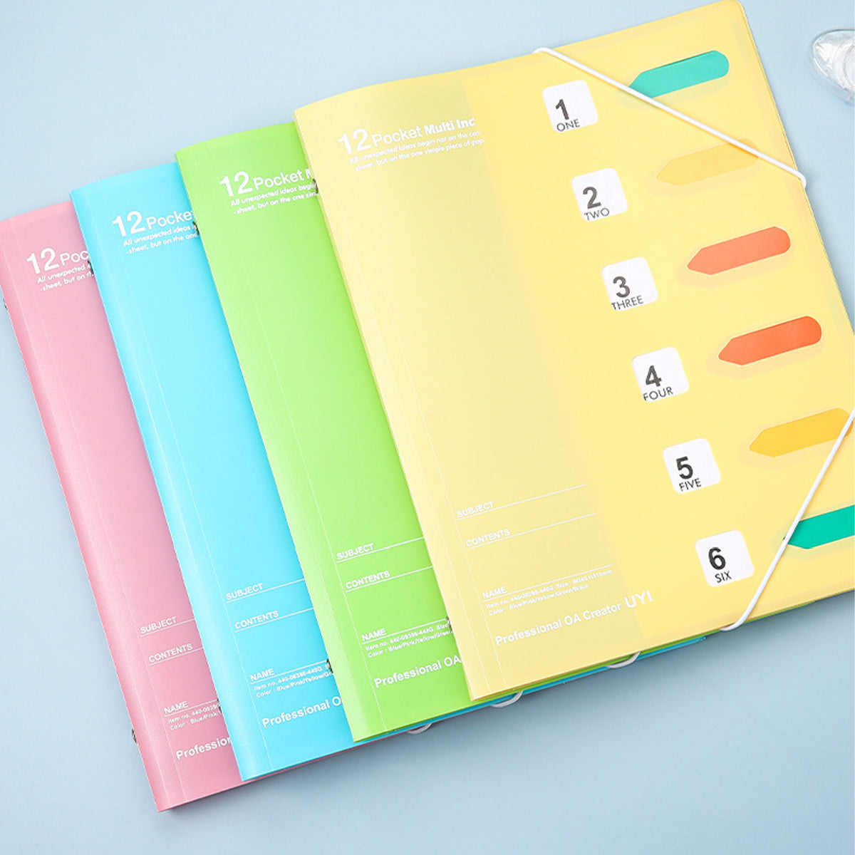 File Folder Collections 12 Clear Pocket Expanding File Folder with 6 Colored Tabs, Letter Size ...