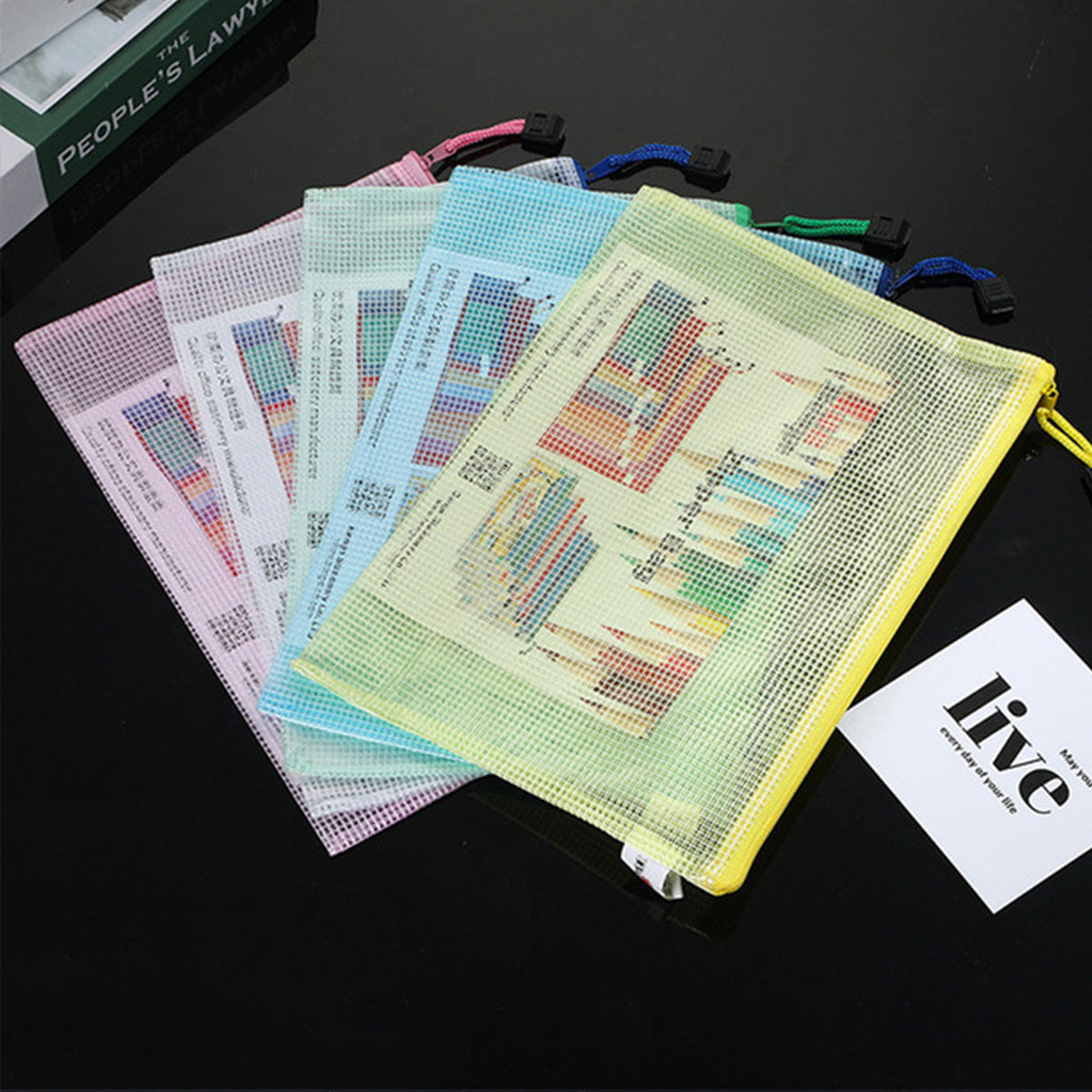 5pcs Mesh Zipper Pouch Bags, Zipper Bags for Organizing, A4 Zipper Bags for Classroom Organization and Storage, Board Game Storage,Puzzle Bags