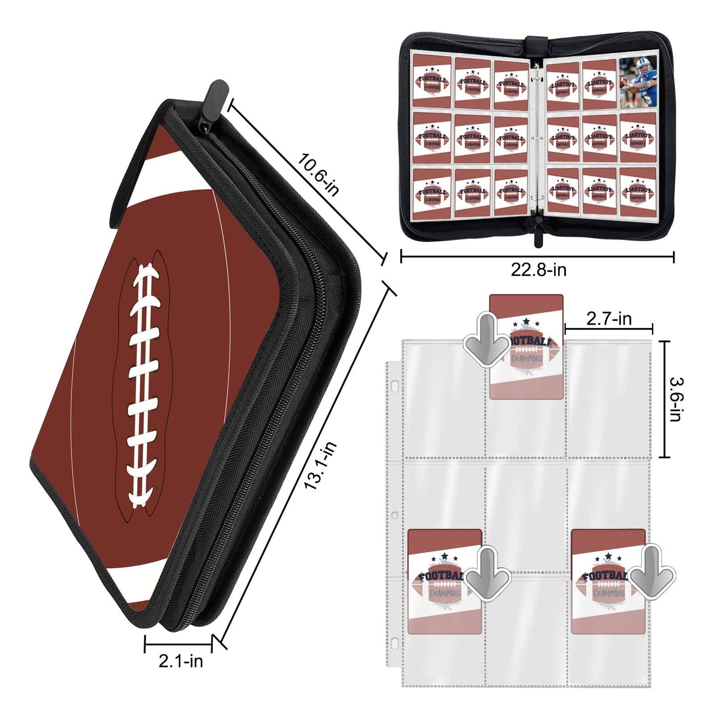 9-Pocket Football Card Binder, Trading Card Holder with Sleeves Card Collectors Album Hold Up to 720 Cards, Fit for Football Cards Baseball Cards Sport Trading Cards