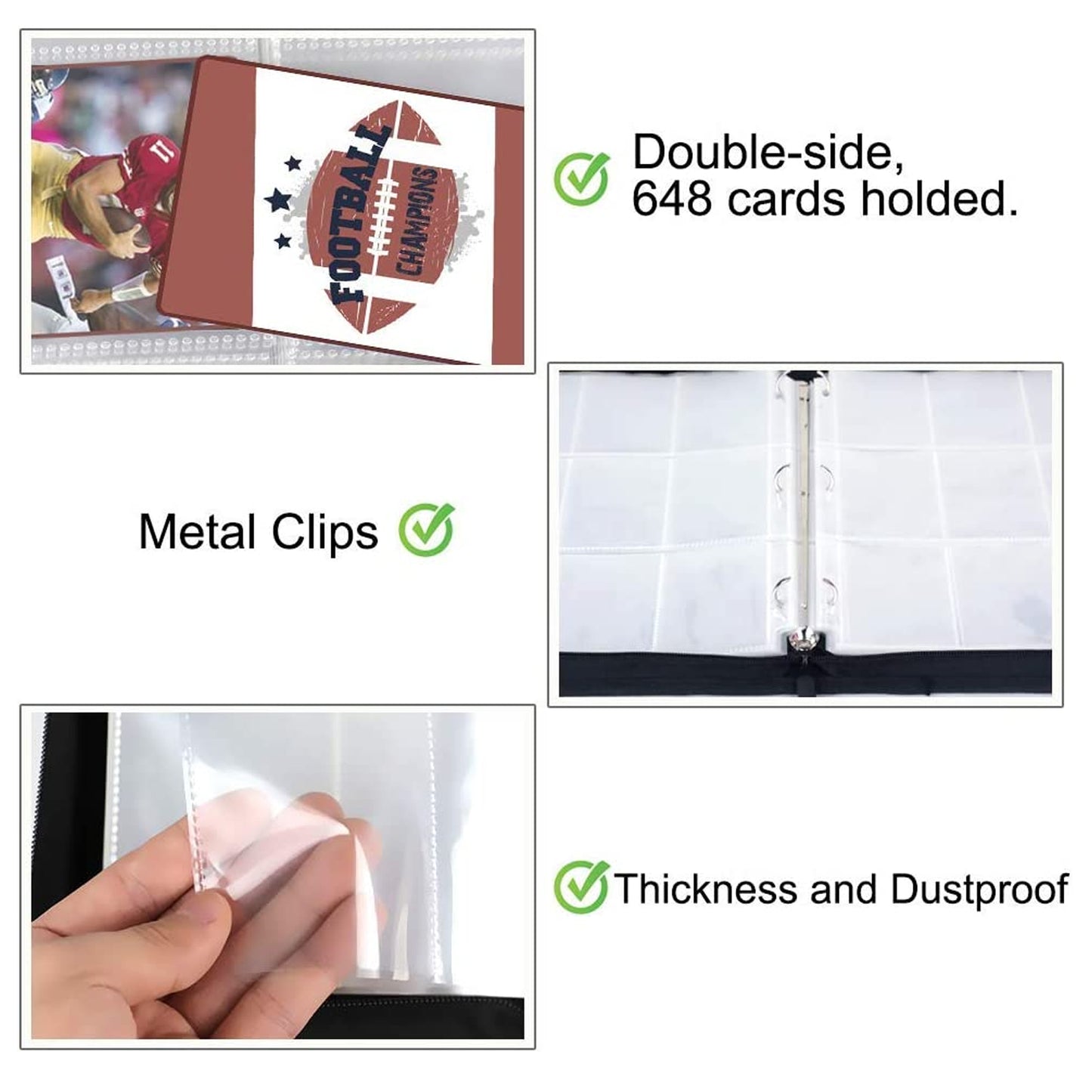 9-Pocket Football Card Binder, Trading Card Holder with Sleeves Card Collectors Album Hold Up to 720 Cards, Fit for Football Cards Baseball Cards Sport Trading Cards