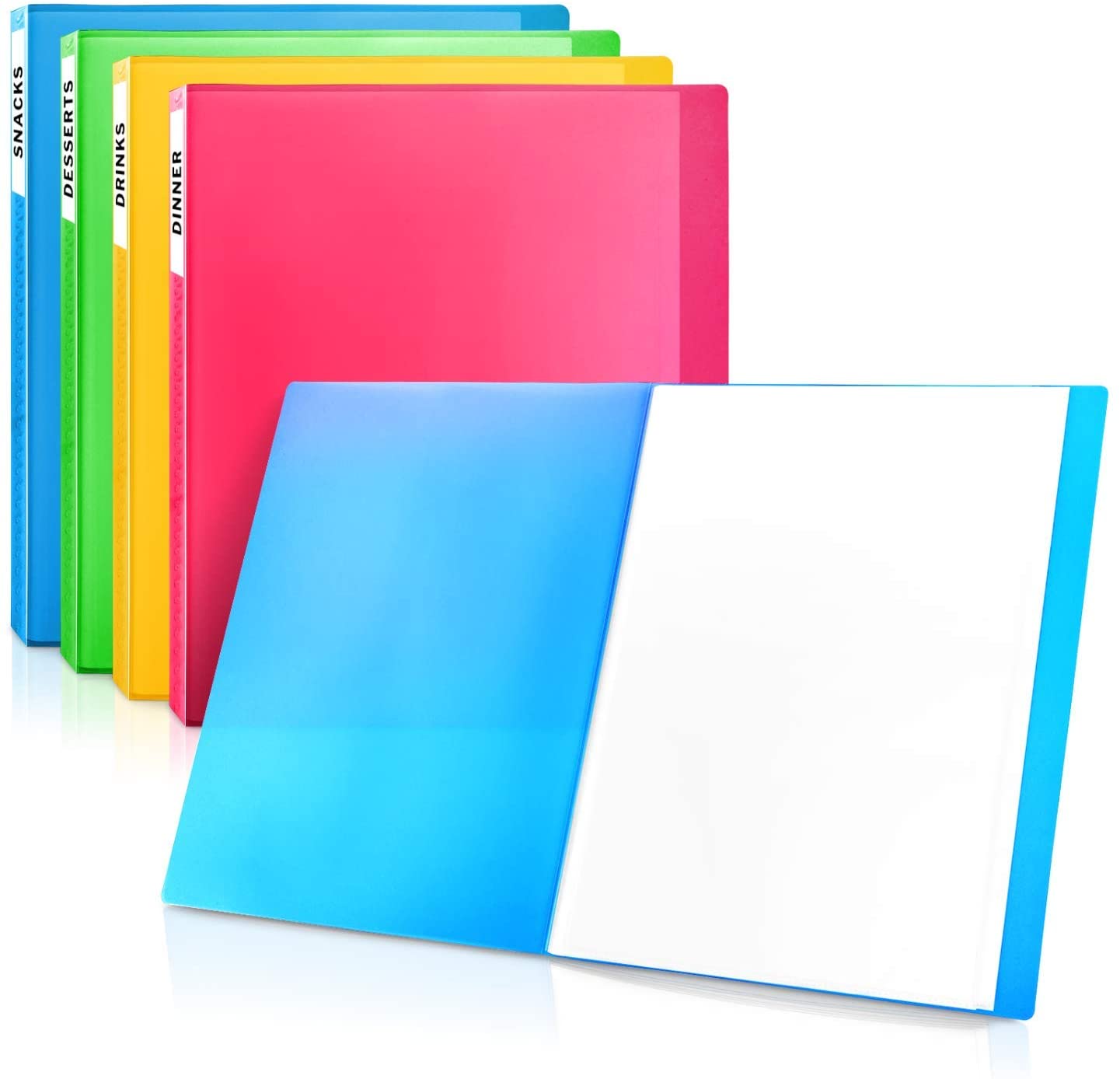 Presentation Books with Bright Colors - (Assorted, 4-Pack) Colorful Translucent Poly Folders with Plastic Sleeves, 24 Pockets Display 48 Pages, Durable Portfolio Books Include Labels