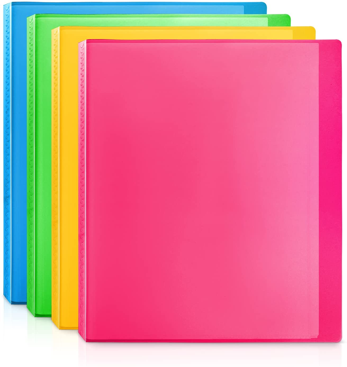 Presentation Books with Bright Colors - (Assorted, 4-Pack) Colorful Translucent Poly Folders with Plastic Sleeves, 24 Pockets Display 48 Pages, Durable Portfolio Books Include Labels