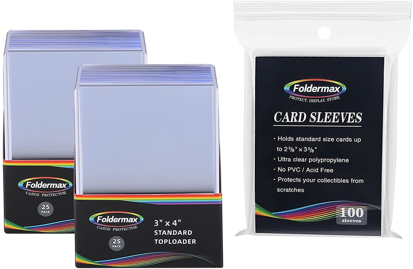 Foldermax Top Loaders and Penny Sleeves Bundle, Including 50 35pt Toploader and 100 Clear Soft Card Sleeves ( 50 toploaders+100 sleeves)
