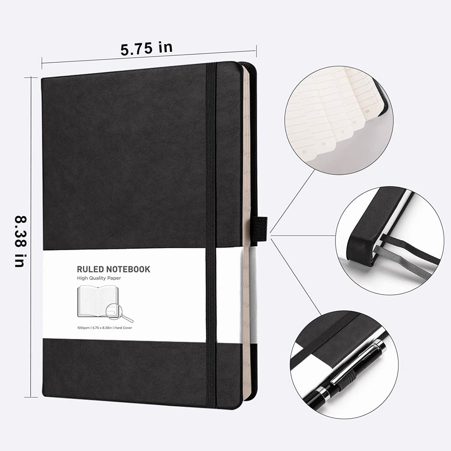 Lined Journal Notebook Hardcover 2 Pack - A5 College Ruled Writing Notebook with 376 Numbered Pages,100gsm Thick Paper 5.75'' × 8.38''