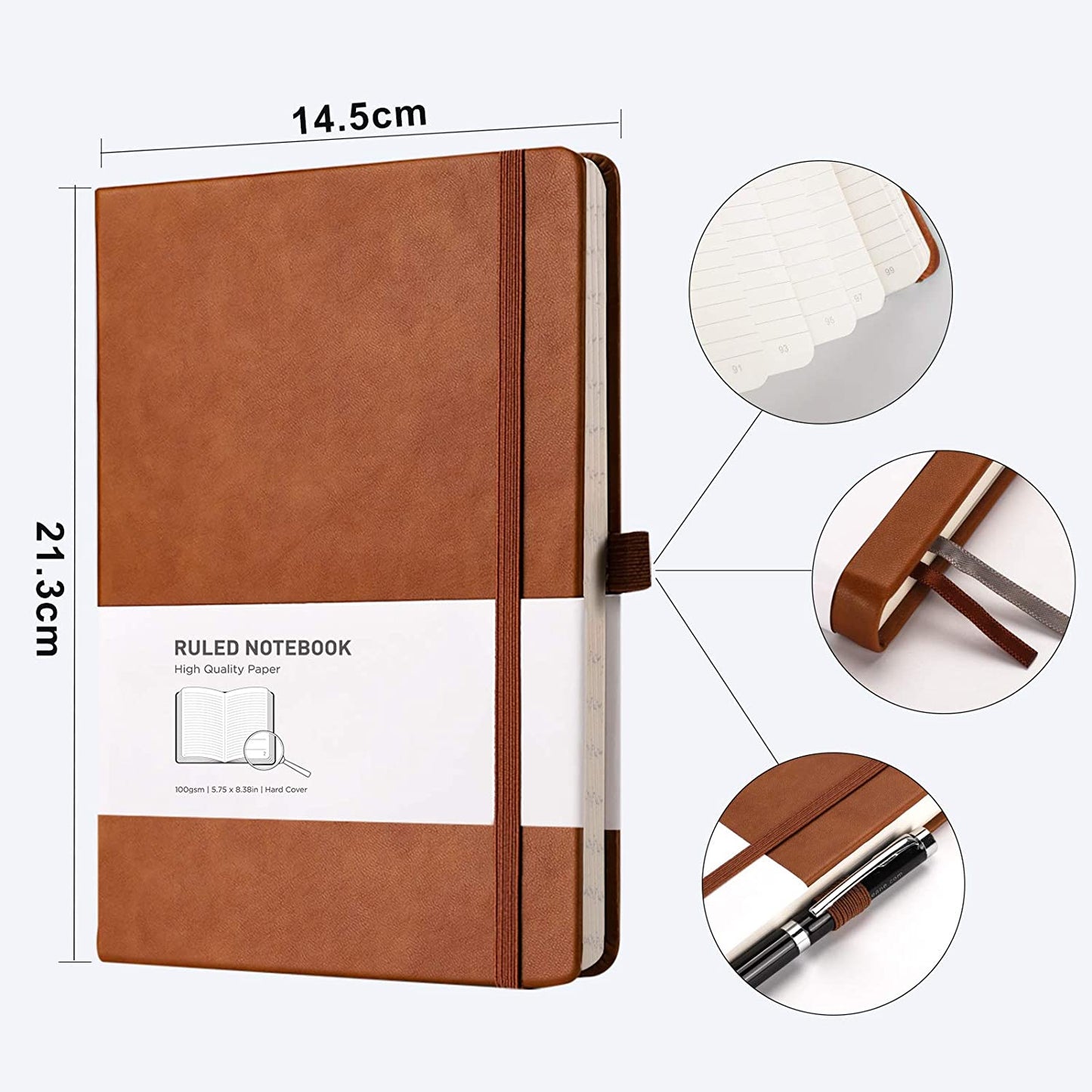 Lined Journal Notebook Hardcover 2 Pack - A5 College Ruled Writing Notebook with 376 Numbered Pages,100gsm Thick Paper 5.75'' × 8.38''