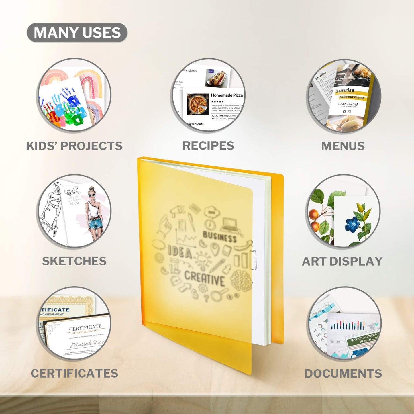 Presentation Books with Bright Colors - (Assorted, 4-Pack) Colorful Translucent Poly Folders with Plastic Sleeves, 24 Pockets Display 48 Pages, Durable Portfolio Books Include Labels