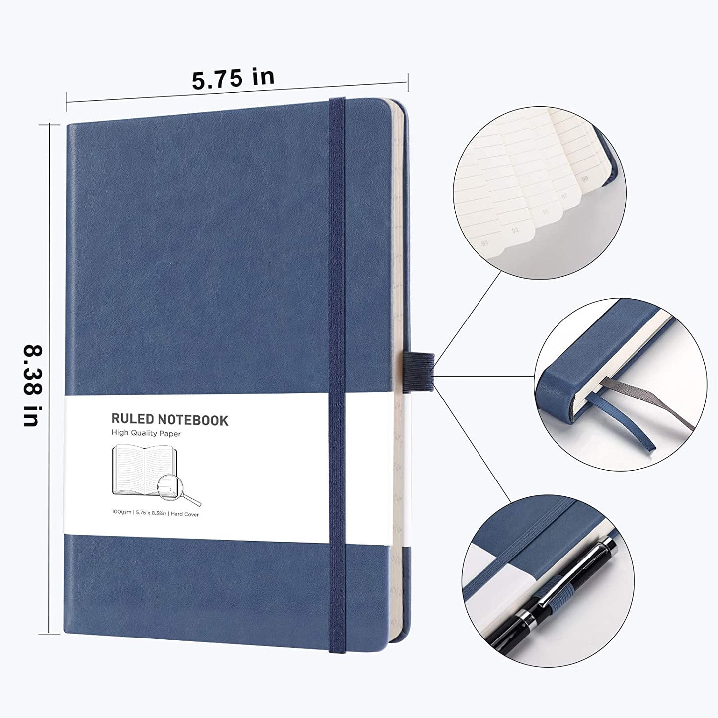 Lined Journal Notebook Hardcover 2 Pack - A5 College Ruled Writing Notebook with 376 Numbered Pages,100gsm Thick Paper 5.75'' × 8.38''