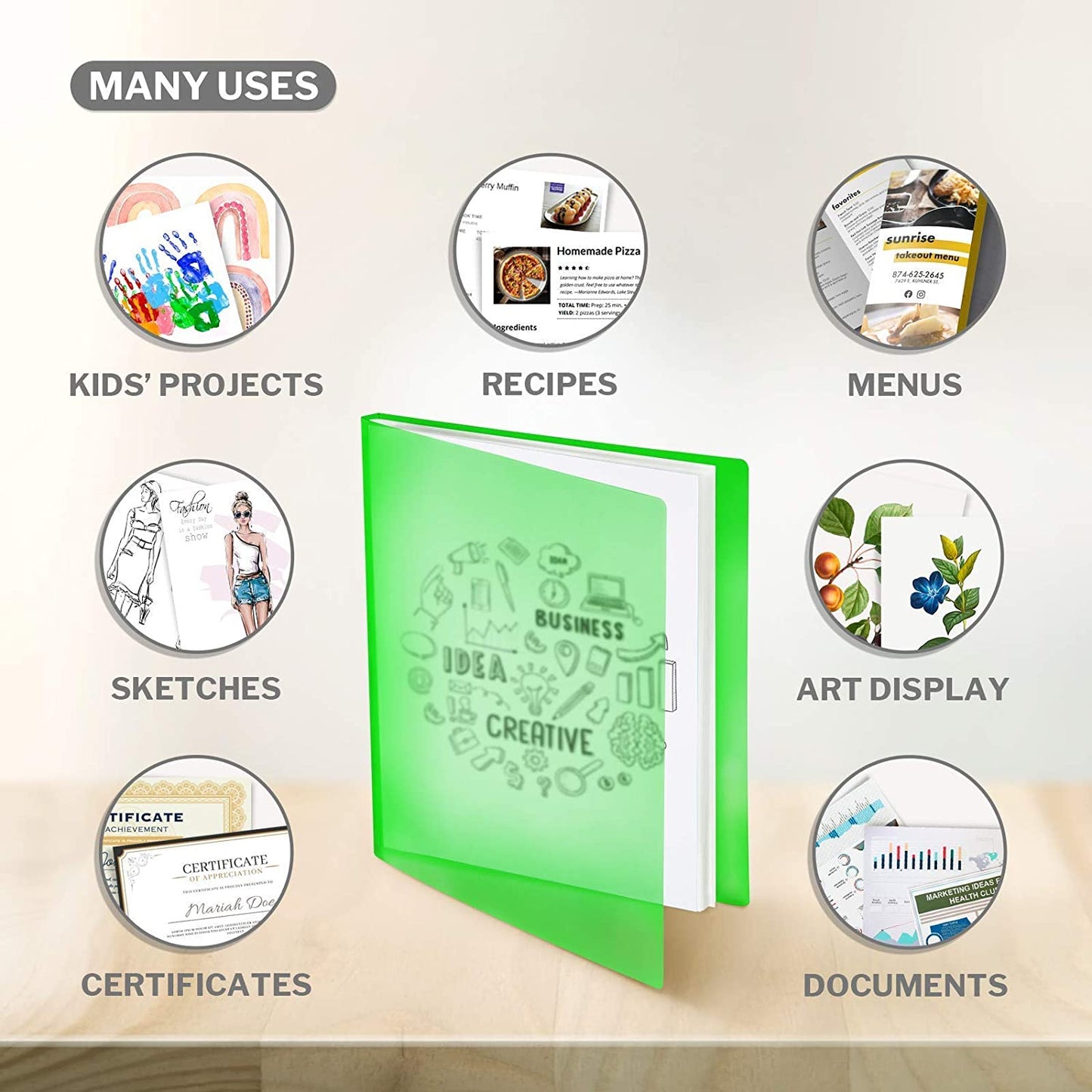 Presentation Books with Bright Colors - (Assorted, 4-Pack) Colorful Translucent Poly Folders with Plastic Sleeves, 24 Pockets Display 48 Pages, Durable Portfolio Books Include Labels