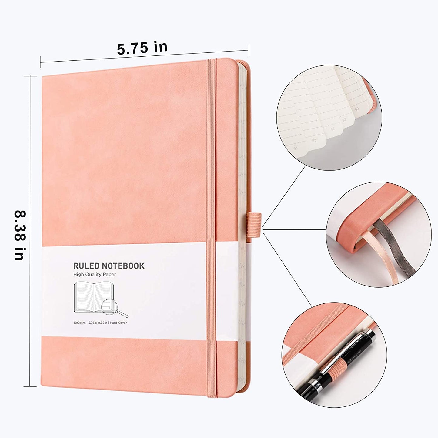 Lined Journal Notebook Hardcover 2 Pack - A5 College Ruled Writing Notebook with 376 Numbered Pages,100gsm Thick Paper 5.75'' × 8.38''
