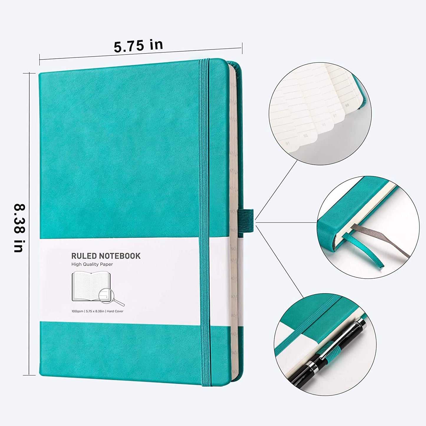 Lined Journal Notebook Hardcover 2 Pack - A5 College Ruled Writing Notebook with 376 Numbered Pages,100gsm Thick Paper 5.75'' × 8.38''