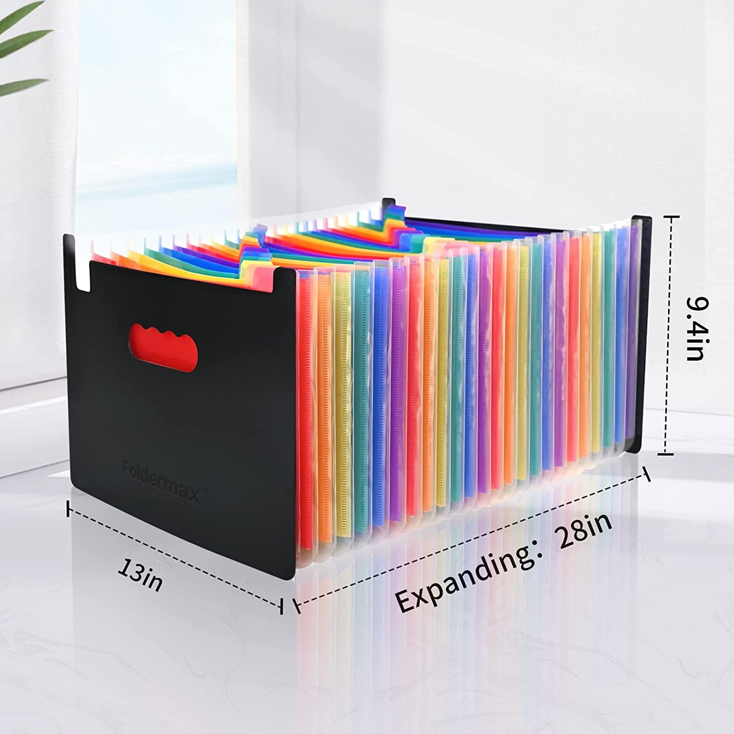 Foldermax 24 Pockets Expanding File Folder,Accordian File Organizer with Expandable Cover,Portable A4 Letter Size File Organizer,Desktop Accordion Folders,High Capacity Plastic Filing Folder Organizer