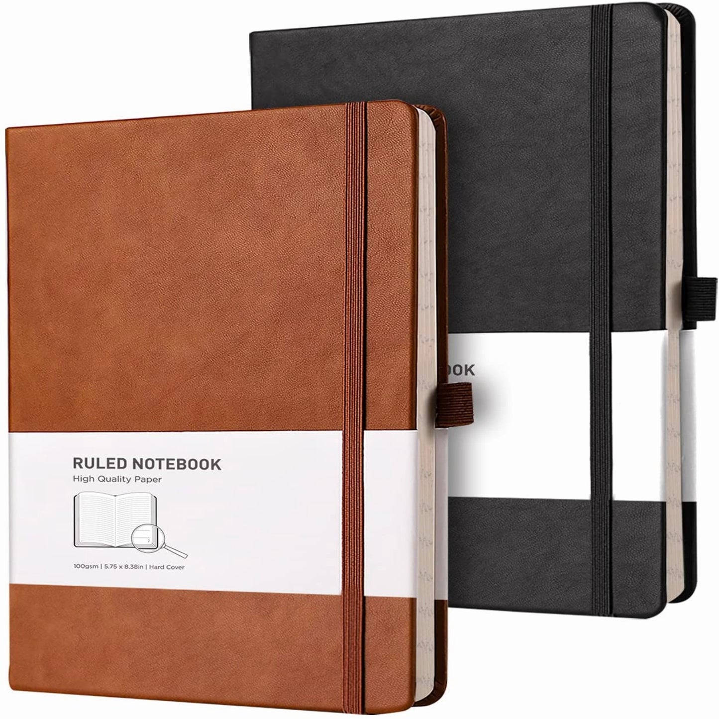 Lined Journal Notebook Hardcover 2 Pack - A5 College Ruled Writing Notebook with 376 Numbered Pages,100gsm Thick Paper 5.75'' × 8.38''