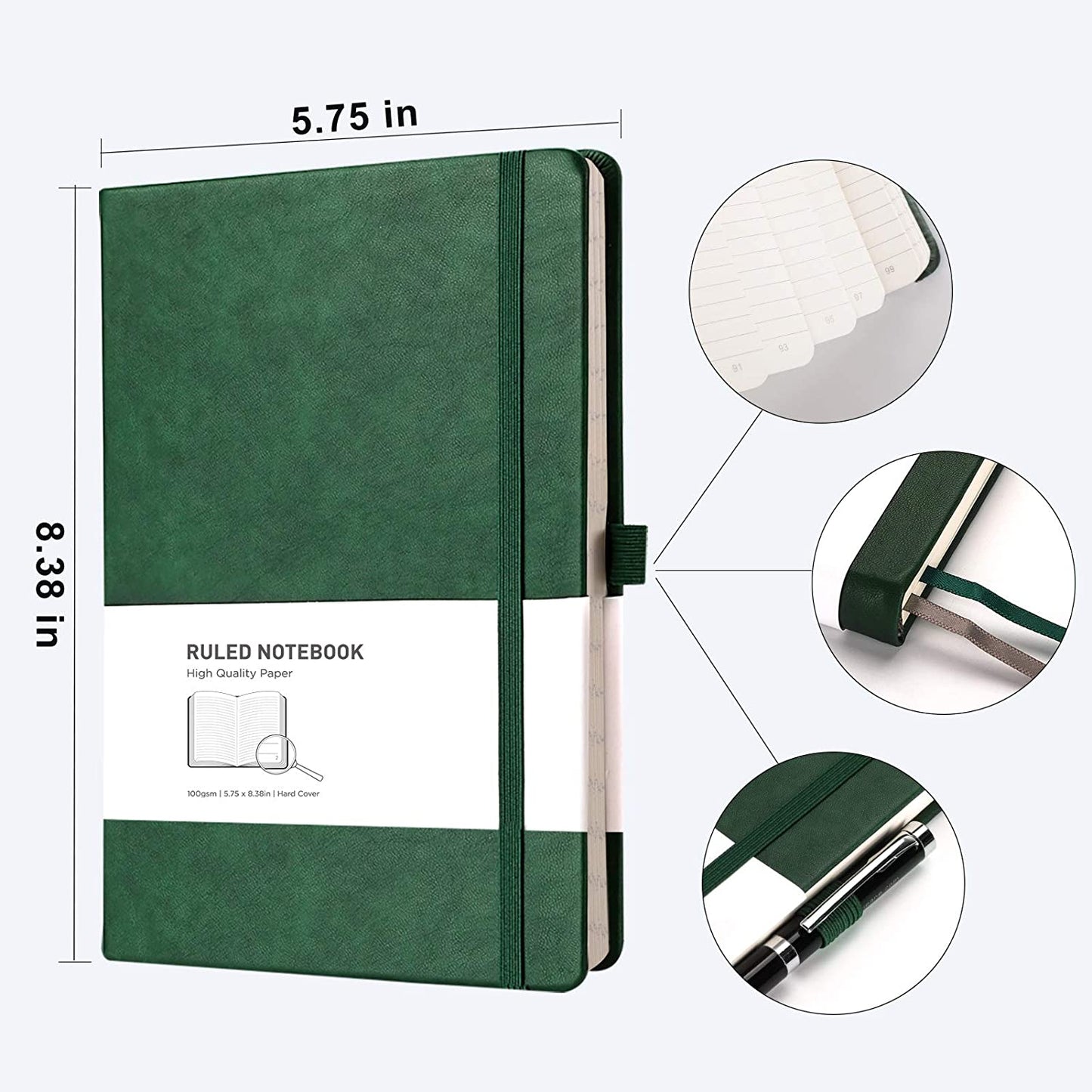 Lined Journal Notebook Hardcover 2 Pack - A5 College Ruled Writing Notebook with 376 Numbered Pages,100gsm Thick Paper 5.75'' × 8.38''