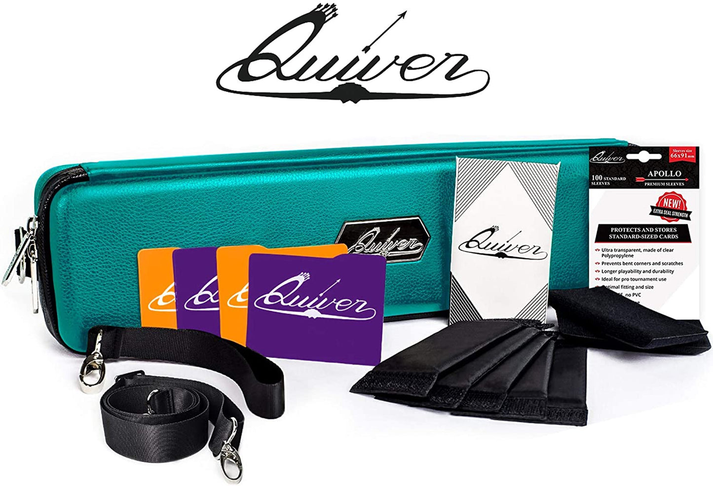Quiver Time Purple Bolt Collector Card Carrying Case ~ Card/Deck Storage Case with Wrist and Shoulder Strap, Dividers & Separators, Corner Pads + 100 Apollo Card Sleeves ~ Deck Box Bag Compatible