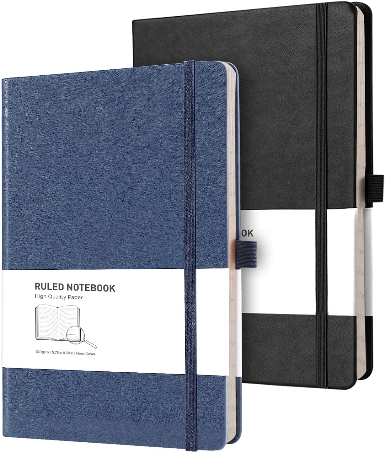 Lined Journal Notebook Hardcover 2 Pack - A5 College Ruled Writing Notebook with 376 Numbered Pages,100gsm Thick Paper 5.75'' × 8.38''