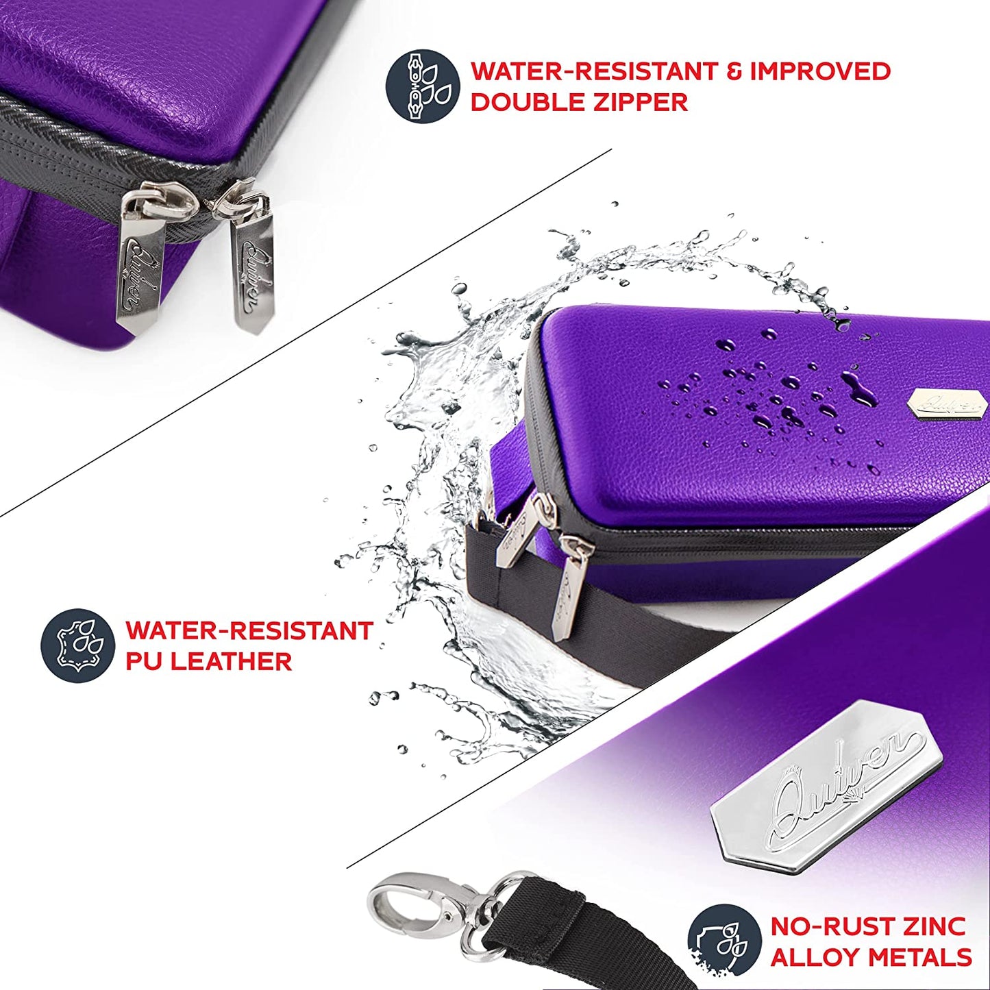 Quiver Time Purple Bolt Collector Card Carrying Case ~ Card/Deck Storage Case with Wrist and Shoulder Strap, Dividers & Separators, Corner Pads + 100 Apollo Card Sleeves ~ Deck Box Bag Compatible