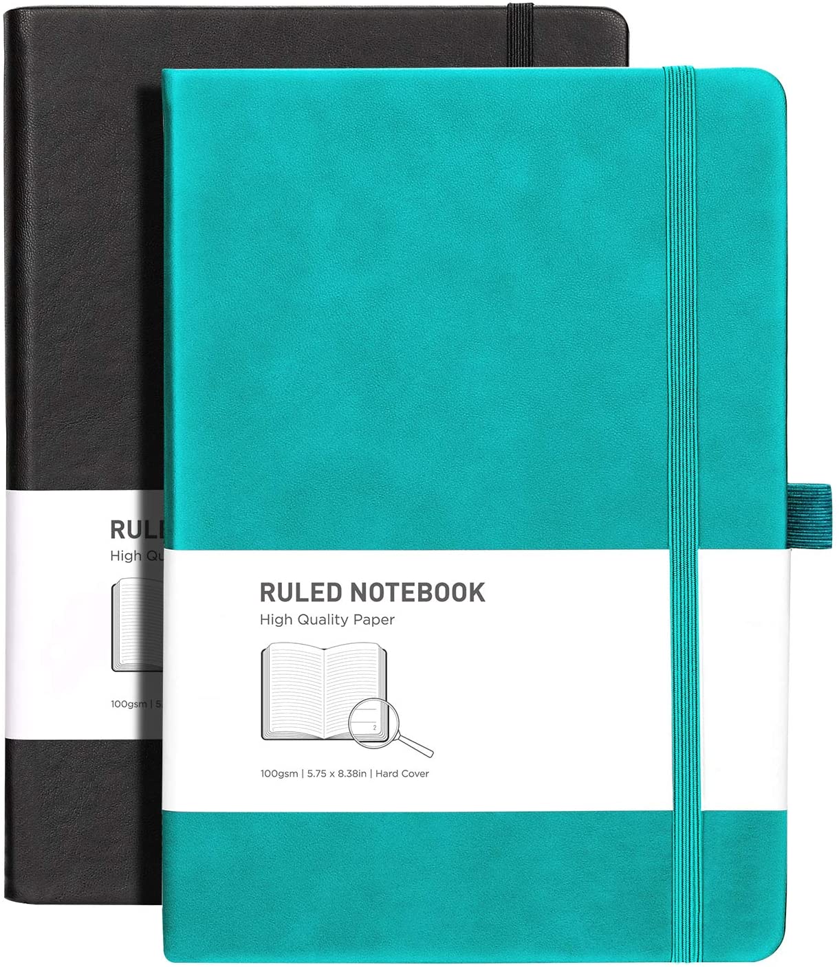 Lined Journal Notebook Hardcover 2 Pack - A5 College Ruled Writing Notebook with 376 Numbered Pages,100gsm Thick Paper 5.75'' × 8.38''