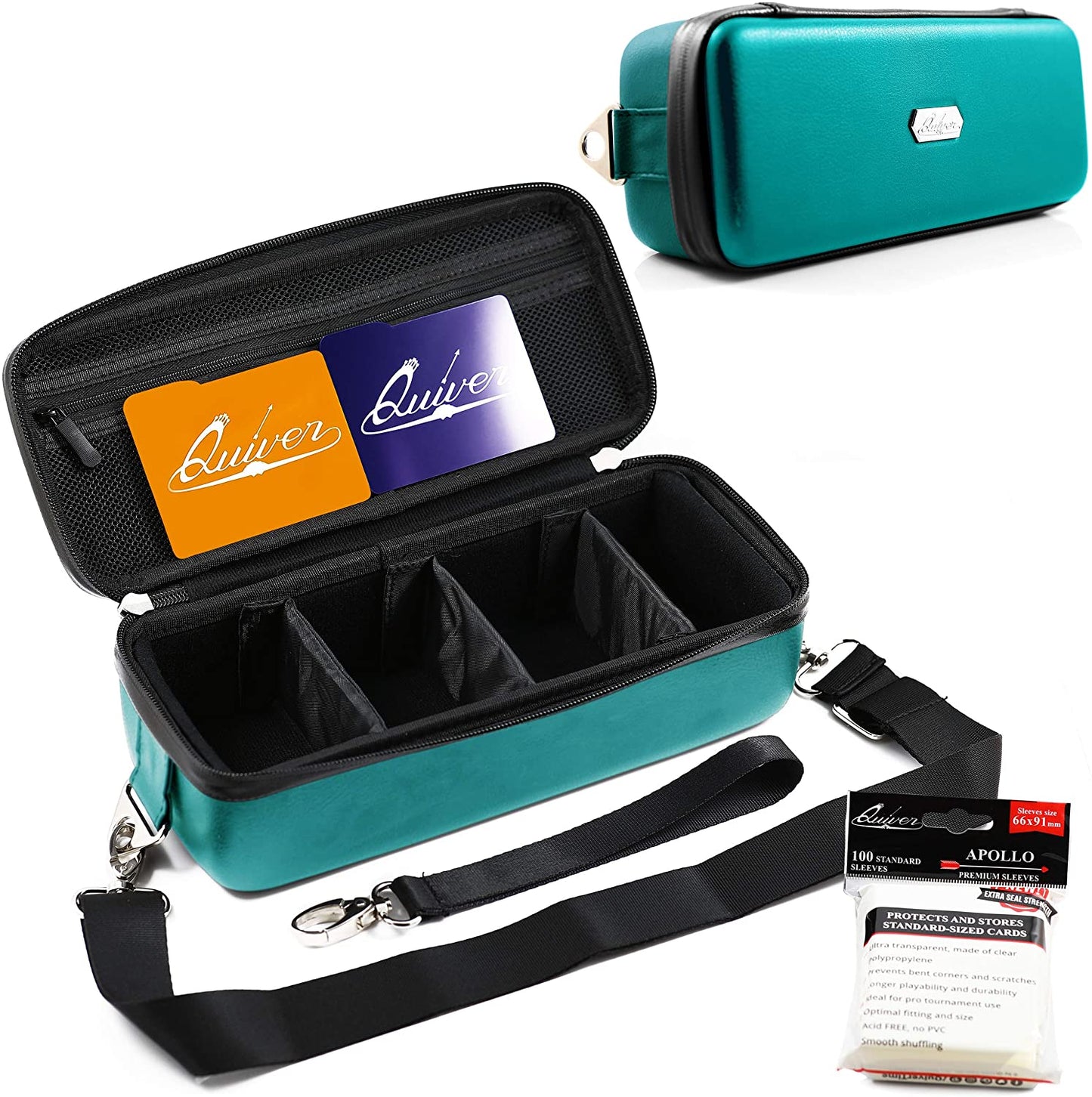 Quiver Time Purple Bolt Collector Card Carrying Case ~ Card/Deck Storage Case with Wrist and Shoulder Strap, Dividers & Separators, Corner Pads + 100 Apollo Card Sleeves ~ Deck Box Bag Compatible
