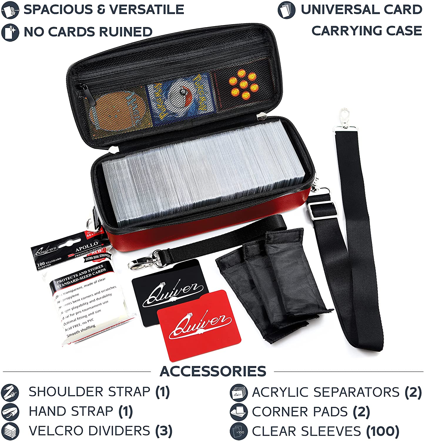 Quiver Time Purple Bolt Collector Card Carrying Case ~ Card/Deck Storage Case with Wrist and Shoulder Strap, Dividers & Separators, Corner Pads + 100 Apollo Card Sleeves ~ Deck Box Bag Compatible