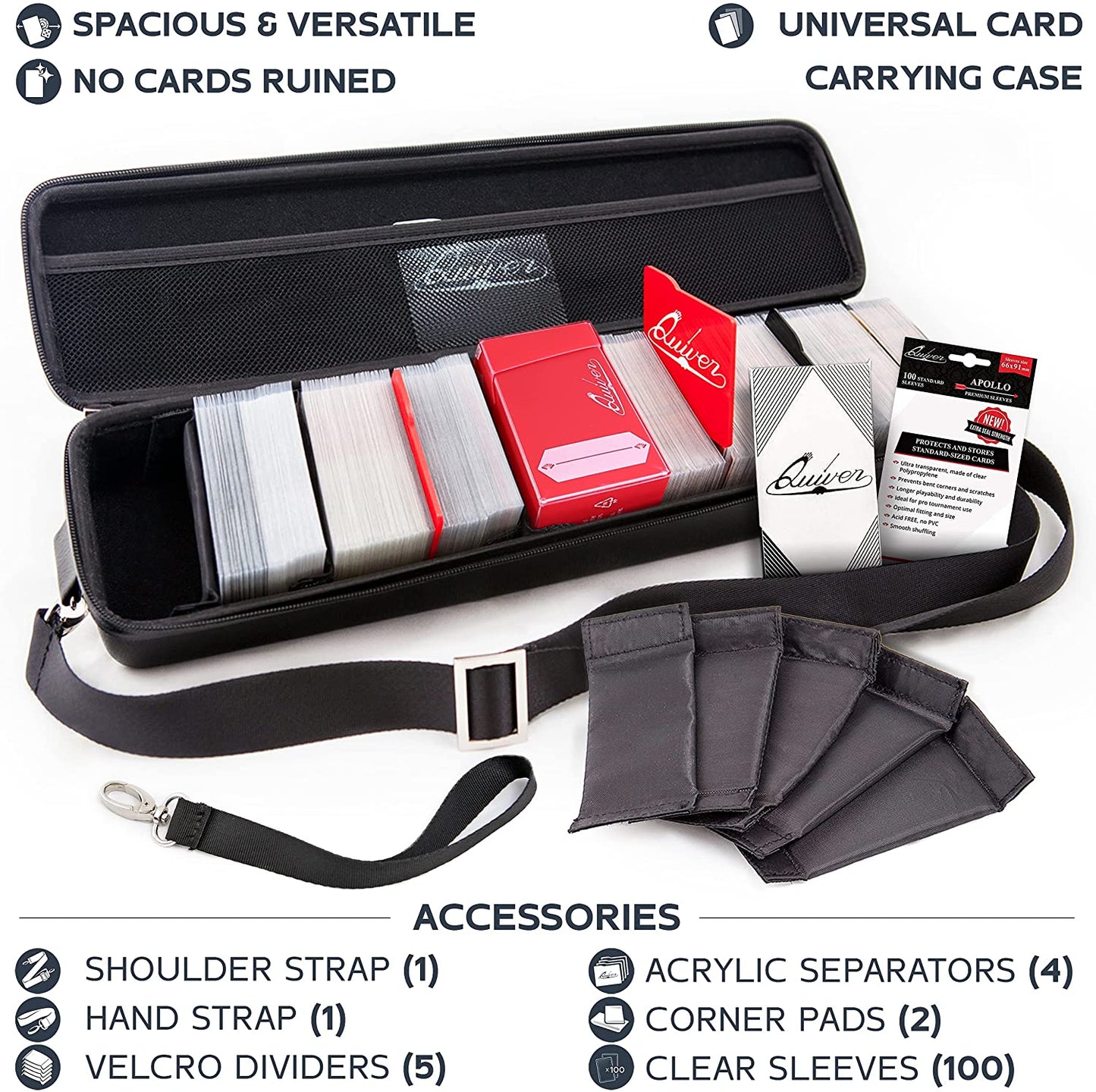 Quiver Time Purple Bolt Collector Card Carrying Case ~ Card/Deck Storage Case with Wrist and Shoulder Strap, Dividers & Separators, Corner Pads + 100 Apollo Card Sleeves ~ Deck Box Bag Compatible