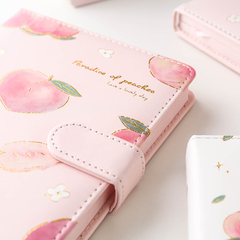 Notebook peach A5 magnetic buckle book small fresh PU leather diary student coloring page girl heart book